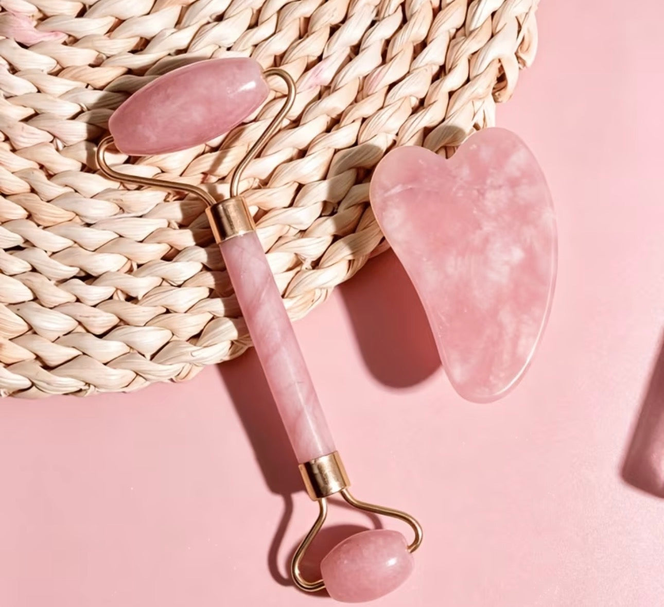 Rose Quartz Facial Roller & Gua Sha Set